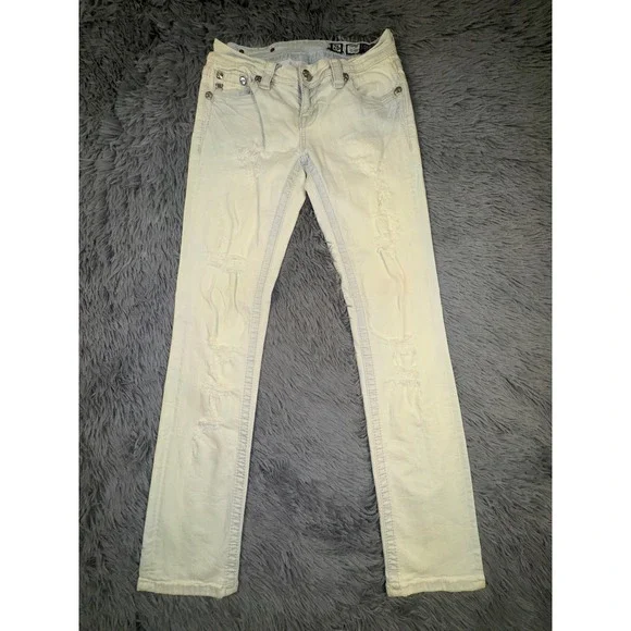 Miss Me Jeans Women's 26 Straight Acid Bleach Wash Studded Rhinestone Grunge - Picture 2 of 15